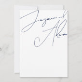 ミニマリストNavy Blueスクリプトタイポグラフィ結婚ズ 招待状 (裏面)