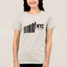 ミニマリストNYCバーコードスカイラインデザイン トライブレンドTシャツ