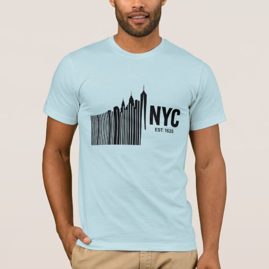 ミニマリストNYCバーコードスカイラインデザイン Tシャツ (正面)