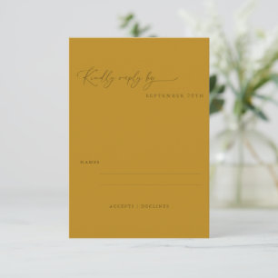 ミニマリストOchre Yellow Boho Script 結婚's 出欠カード