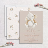 ミニマリストOhボーイエレファントブラウンベビーシャワー 招待状