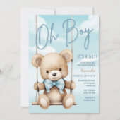 ミニマリストOh Boy It's A Boy Blue Bear Baby Shower 招待状 (正面)