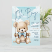 ミニマリストOh Boy It's A Boy Blue Bear Baby Shower 招待状 (スタンド正面)
