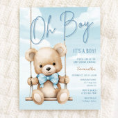 ミニマリストOh Boy It's A Boy Blue Bear Baby Shower 招待状