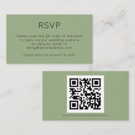 ミニマリストQRコードセージグリーンウェディングRSVP エンクロージャーカード