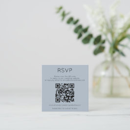 ミニマリストQRコードダスティブルーウェディングRSVP エンクロージャーカード