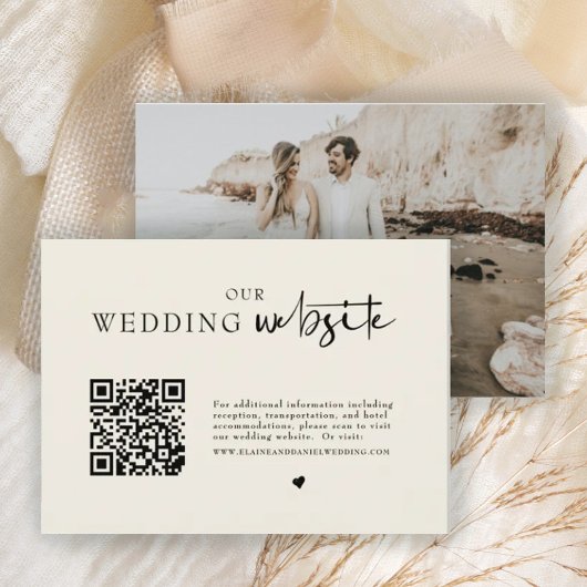 ミニマリストQRコードフォト結婚式詳細同封カード エンクロージャーカード