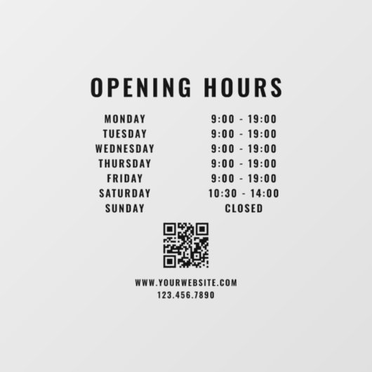 ミニマリストQRコード営業時間 黒 ウィンドウサイン (シート)