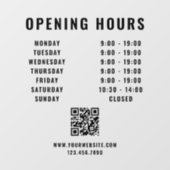 ミニマリストQRコード店舗営業時間 黒 ウィンドウサイン (シート)