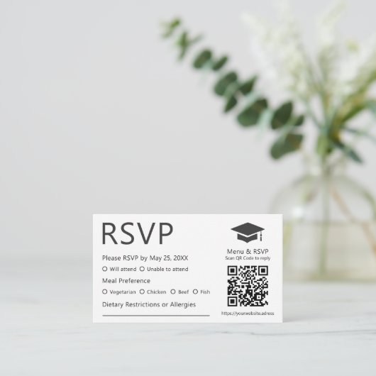 ミニマリストQRコード食生活プレファレンス卒業RSVP エンクロージャーカード (スタンド正面)