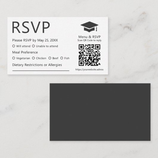 ミニマリストQRコード食生活プレファレンス卒業RSVP エンクロージャーカード (正面/裏面)
