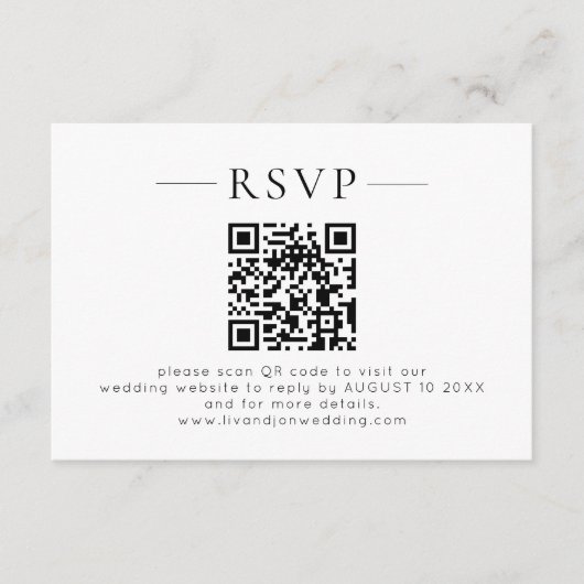 ミニマリストQRコード ブラック ホワイト ウェディングRSVP 出欠カード (正面)