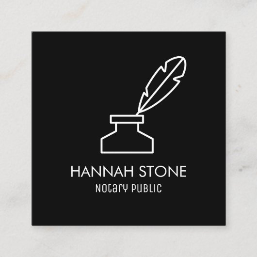 ミニマリストQuillペンのアウトライン公証人シンプル スクエア名刺 (正面)