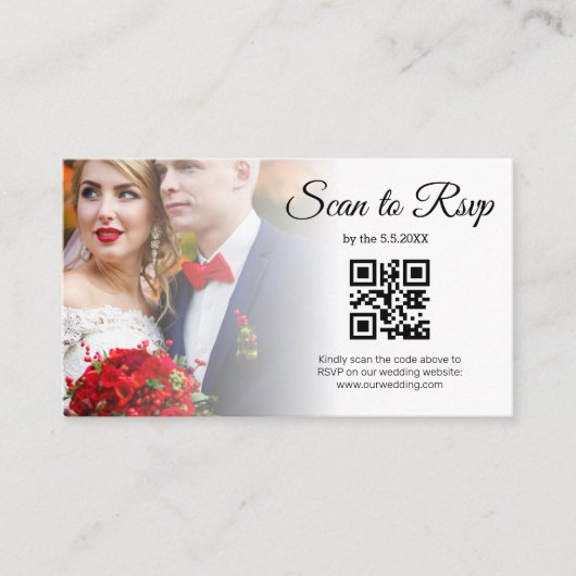 ミニマリストrsvp qrコード結婚式の日の暗い写真 エンクロージャーカード (正面)
