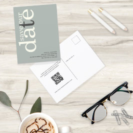 ミニマリストSageアイボリーQRコード文字日付の保存 ポストカード