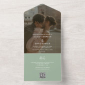 ミニマリストSageグリーンフォトQRコード オールインワン招待状 (内側)