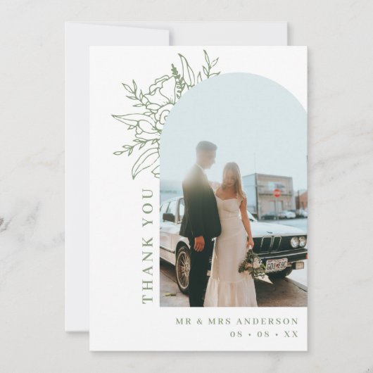 ミニマリストSageフローラArch Photo 結婚's サンキューカード (正面)
