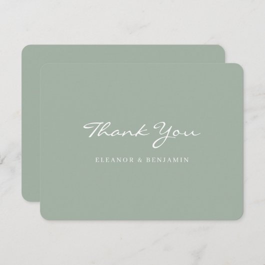 ミニマリストSage Greenスクリプトレタリング結婚の サンキューカード (正面/裏面)