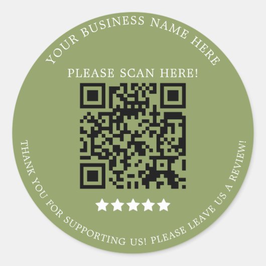 ミニマリストSage Greenビジネス名QRコード ラウンドシール (正面)