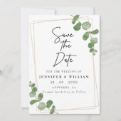 ミニマリストSage Greenフローラ日付の保存 招待状 (正面)