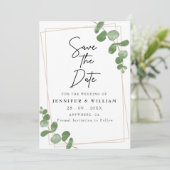 ミニマリストSage Greenフローラ日付の保存 招待状 (スタンド正面)