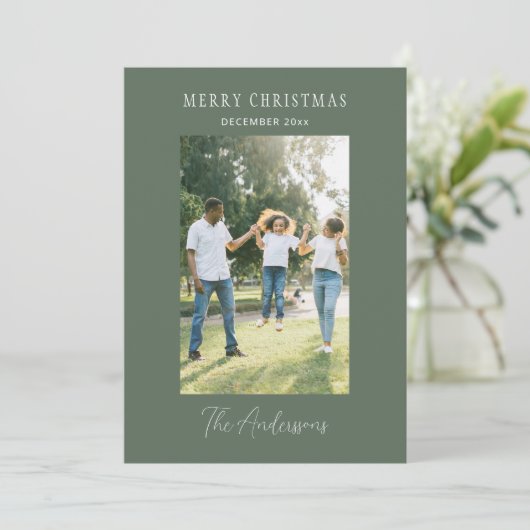 ミニマリストSage Green写真メリークリスマス シーズンカード (スタンド正面)