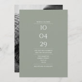 ミニマリストSage Green写真結婚の日付 招待状 (正面/裏面)