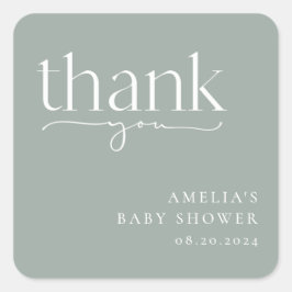 ミニマリストSage Green Baby Showerありがとう スクエアシール