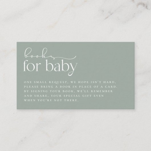 ミニマリストSage Green Baby Showerブックリクエスト エンクロージャーカード (正面)