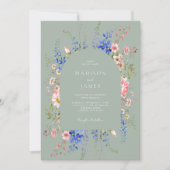 ミニマリストSage Green Boho Wildflower 結婚's 招待状 (正面)