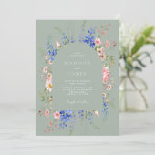 ミニマリストSage Green Boho Wildflower 結婚's 招待状 (スタンド正面)