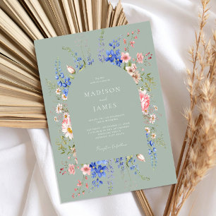 ミニマリストSage Green Boho Wildflower 結婚's 招待状