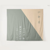 ミニマリストSage Green Cream結婚の写真の背景 タペストリー (正面(横))