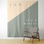 ミニマリストSage Green Cream結婚の写真の背景 タペストリー (インサイチュ)