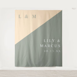 ミニマリストSage Green Cream結婚の写真の背景 タペストリー
