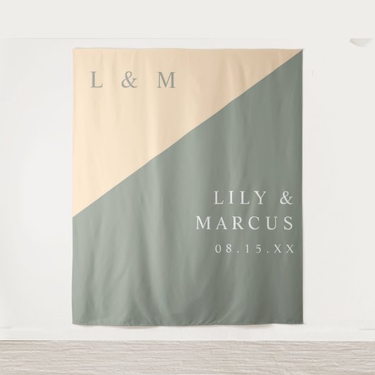 ミニマリストSage Green Cream結婚の写真の背景 タペストリー (正面)