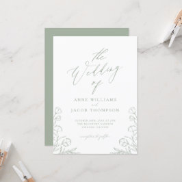 ミニマリストSage Green Greenery Boho 結婚フローラ 招待状