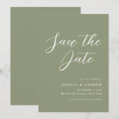 ミニマリストSage Green & White シンプル 結婚s セーブザデート (正面/裏面)
