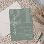 ミニマリストSage Twenty One 21歳の誕生日パーティー 招待状<br><div class="desc">このミニマルタイポグラフィ21歳の誕生日パーティの招待状は誕生日パーティーにモダン最適である。シンプルデザインは、セージの背景にクラシックの白いフォントを備えている。任意の色でカスタマイズ可能保デザインとエレガント現状のまま、または独自のグラフィックとアートワークを追加してカスタマイズ。レイアウト、フォント、文字サイズの変更など、このデザインの高度なカスタマイズを行うには、上クリックの「」ボタカスタマイズンを使用してください。何か連絡質問があれば私に頼む！</div>