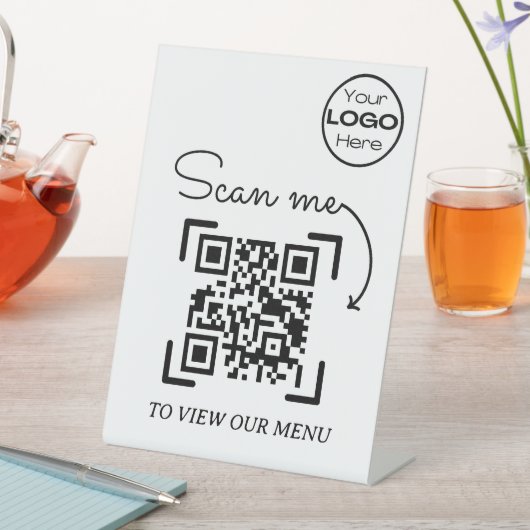 ミニマリストScan MeメニュービジネスロゴQRコード 台座サイン (インサイチュ)