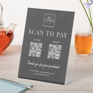 ミニマリストScan to PayロゴQRコード決済グレー 台座サイン