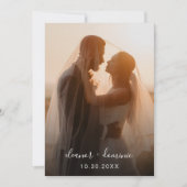 ミニマリストScript Dusty Blue Photo 結婚's 招待状 (正面)