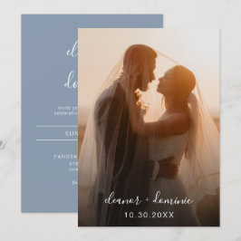ミニマリストScript Dusty Blue Photo 結婚's 招待状