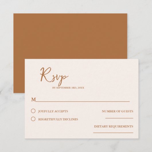 ミニマリストSienna Orangemosheded 結婚 Script's 出欠カード (正面/裏面)