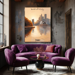 ミニマリストSydney Skyline – オーストラリアのソフトトーン ポスター