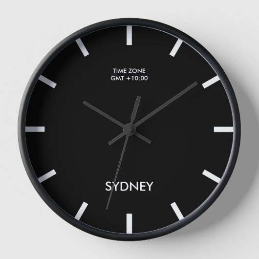 ミニマリストSydney Time Zone Newsroom Black Wall 壁時計 (正面)