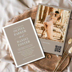 ミニマリストTaupe Boho QRコードフォト結婚ズ 招待状