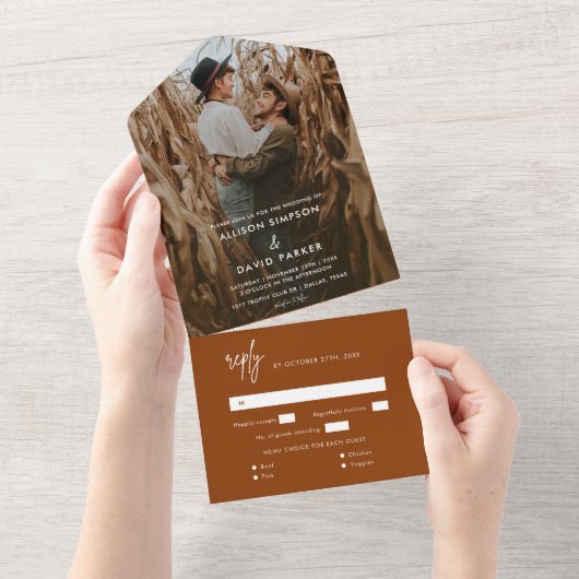 ミニマリストTerracotta写真ユニークの結婚全て オールインワン招待状 (貼ってはがせる)