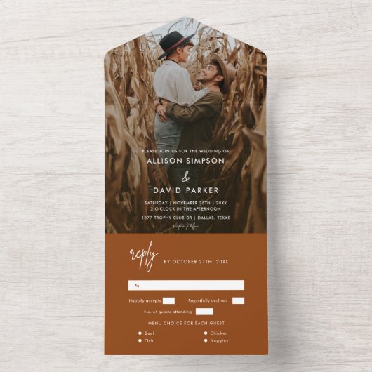 ミニマリストTerracotta写真ユニークの結婚全て オールインワン招待状 (内側)