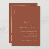 ミニマリストTerracotta燃えたオレンジ色のQRコード結婚ズ 招待状 (正面/裏面)